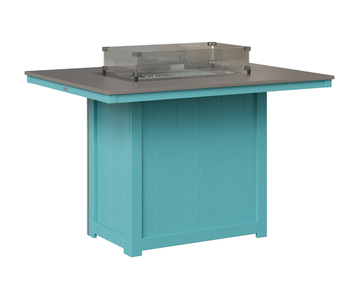 Berlin Gardens Donoma 42" x 54" Rectangular Fire Table Counter in Aruba Blue, Hammered Stainless top