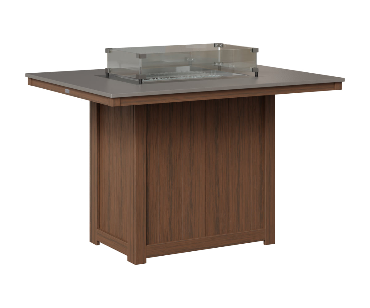 Berlin Gardens Donoma 42" x 54" Rectangular Fire Table Counter in Brazilian Walnut, Hammered Stainless top