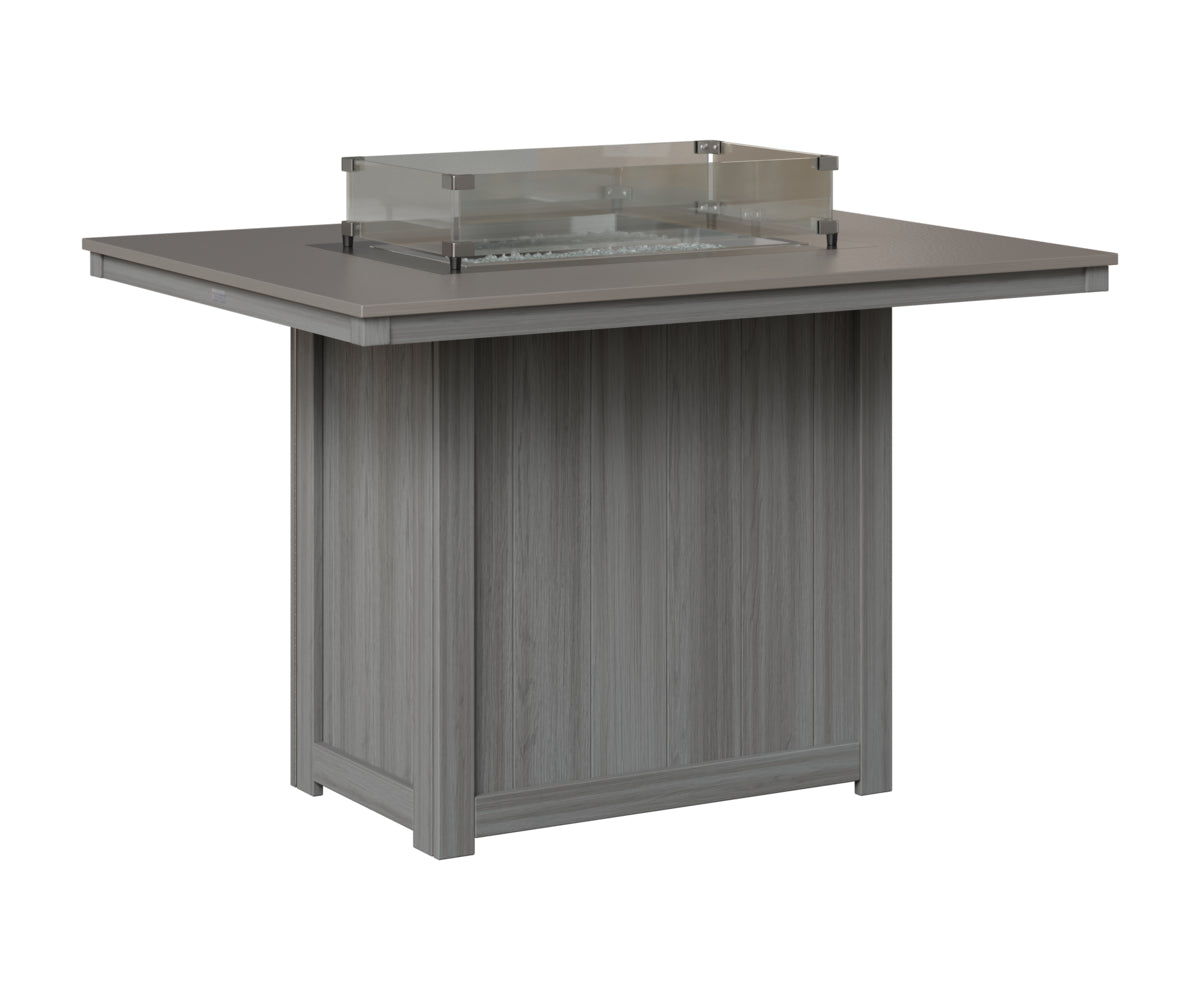Berlin Gardens Donoma 42" x 54" Rectangular Fire Table Counter in Driftwood Gray, Hammered Stainless top