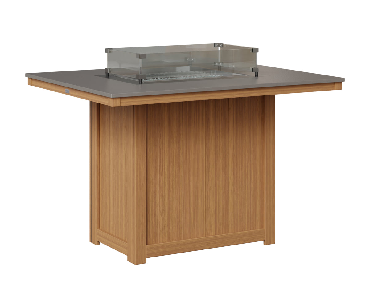 Berlin Gardens Donoma 42" x 54" Rectangular Fire Table Counter in Natural Teak, Hammered Stainless top