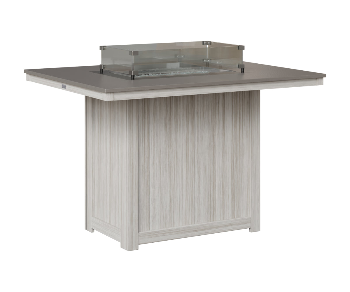 Berlin Gardens Donoma 42" x 54" Rectangular Fire Table Counter in Seashell, Hammered Stainless top