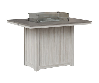 Berlin Gardens Donoma 42" x 54" Rectangular Fire Table Counter in Seashell, Hammered Stainless top