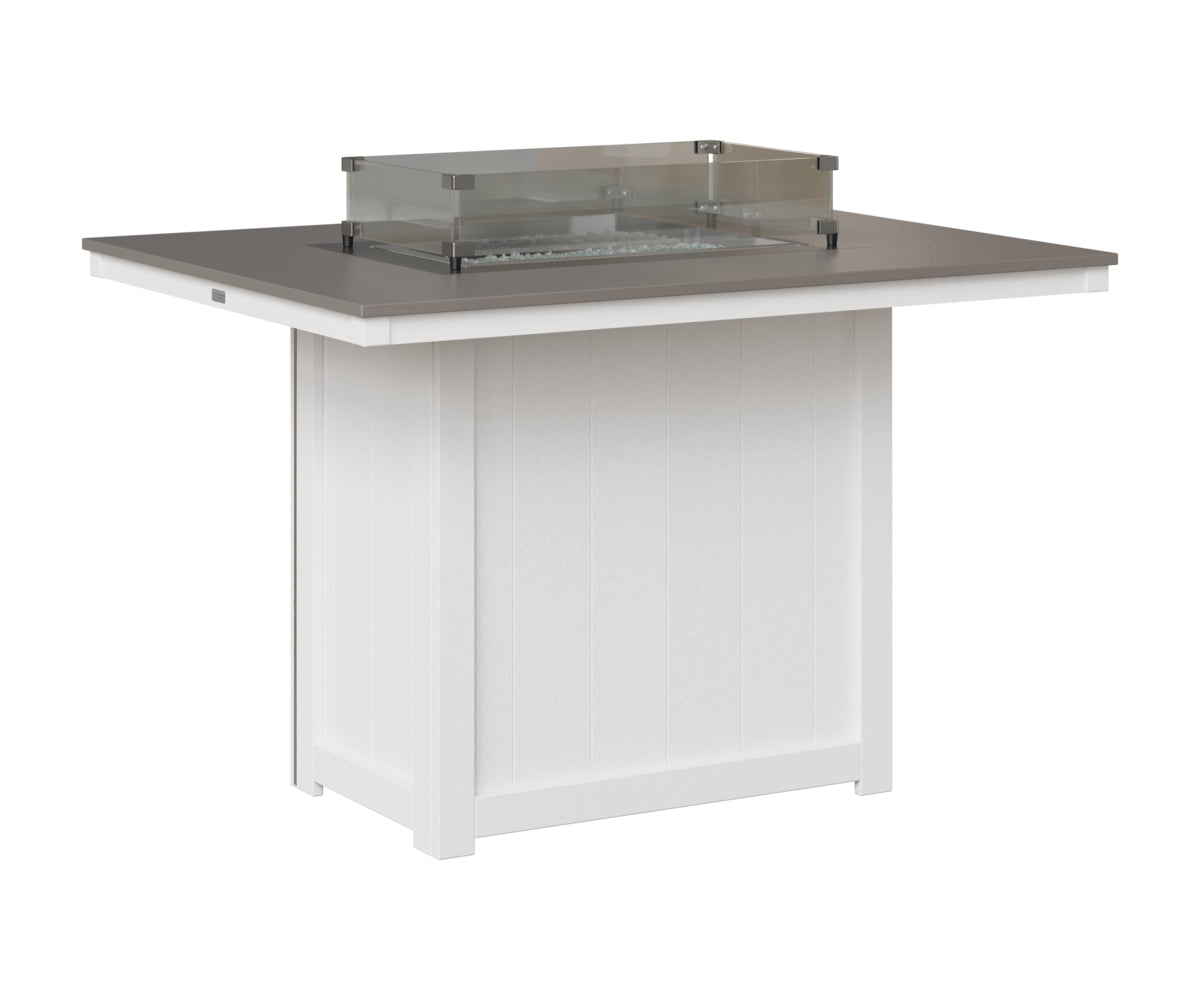 Berlin Gardens Donoma 42" x 54" Rectangular Fire Table Counter in White, Hammered Stainless top