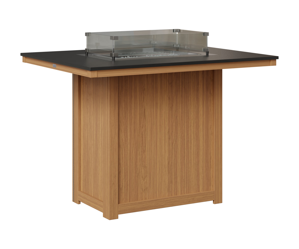 Berlin Gardens Donoma 42" x 54" Rectangular Fire Table Bar in Natural Teak, Hammered Black top