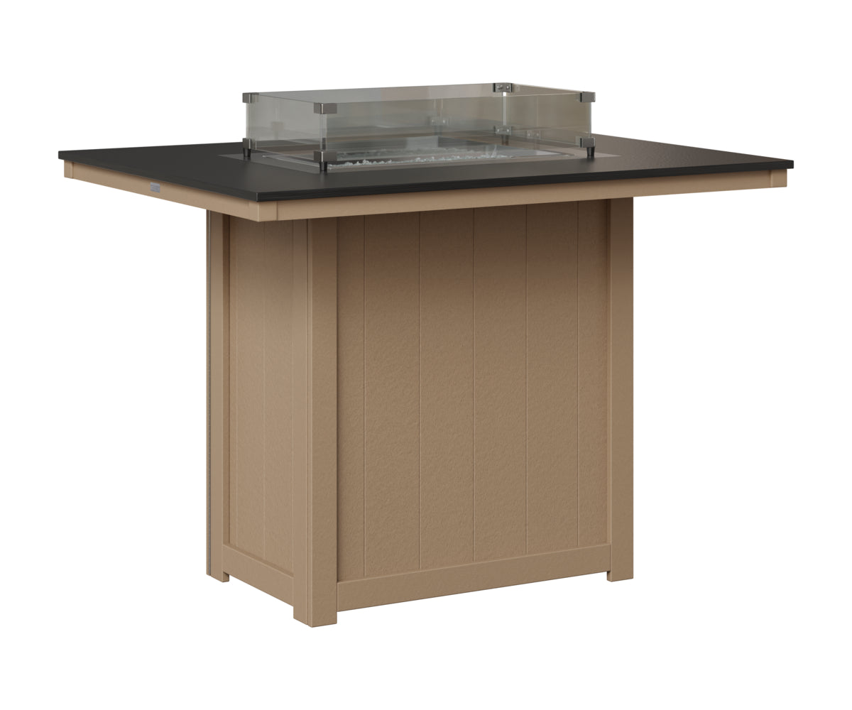 Berlin Gardens Donoma 42" x 54" Rectangular Fire Table Bar in Weatherwood, Hammered Black top