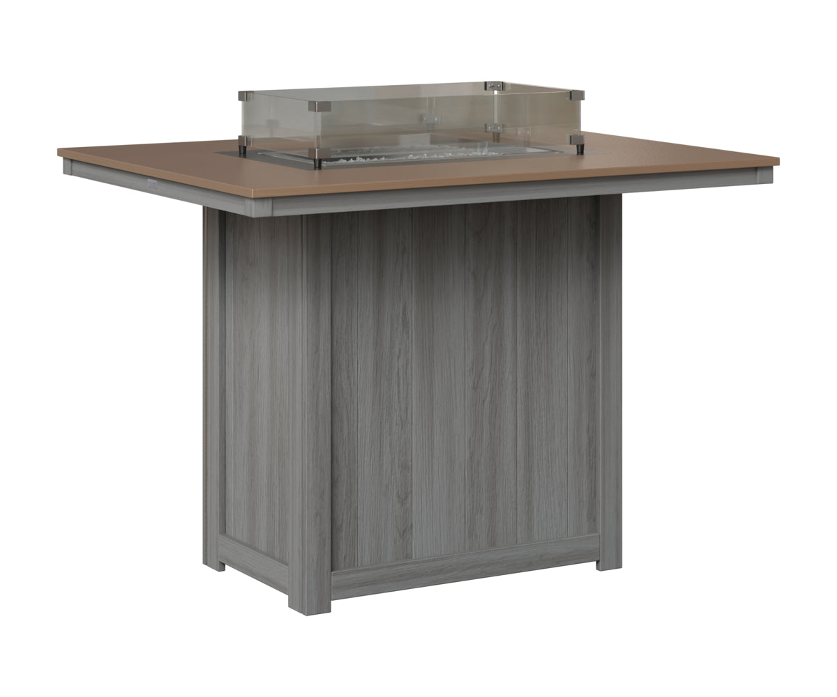 Berlin Gardens Donoma 42" x 54" Rectangular Fire Table Bar in Driftwood Gray, Hammered Bronze top