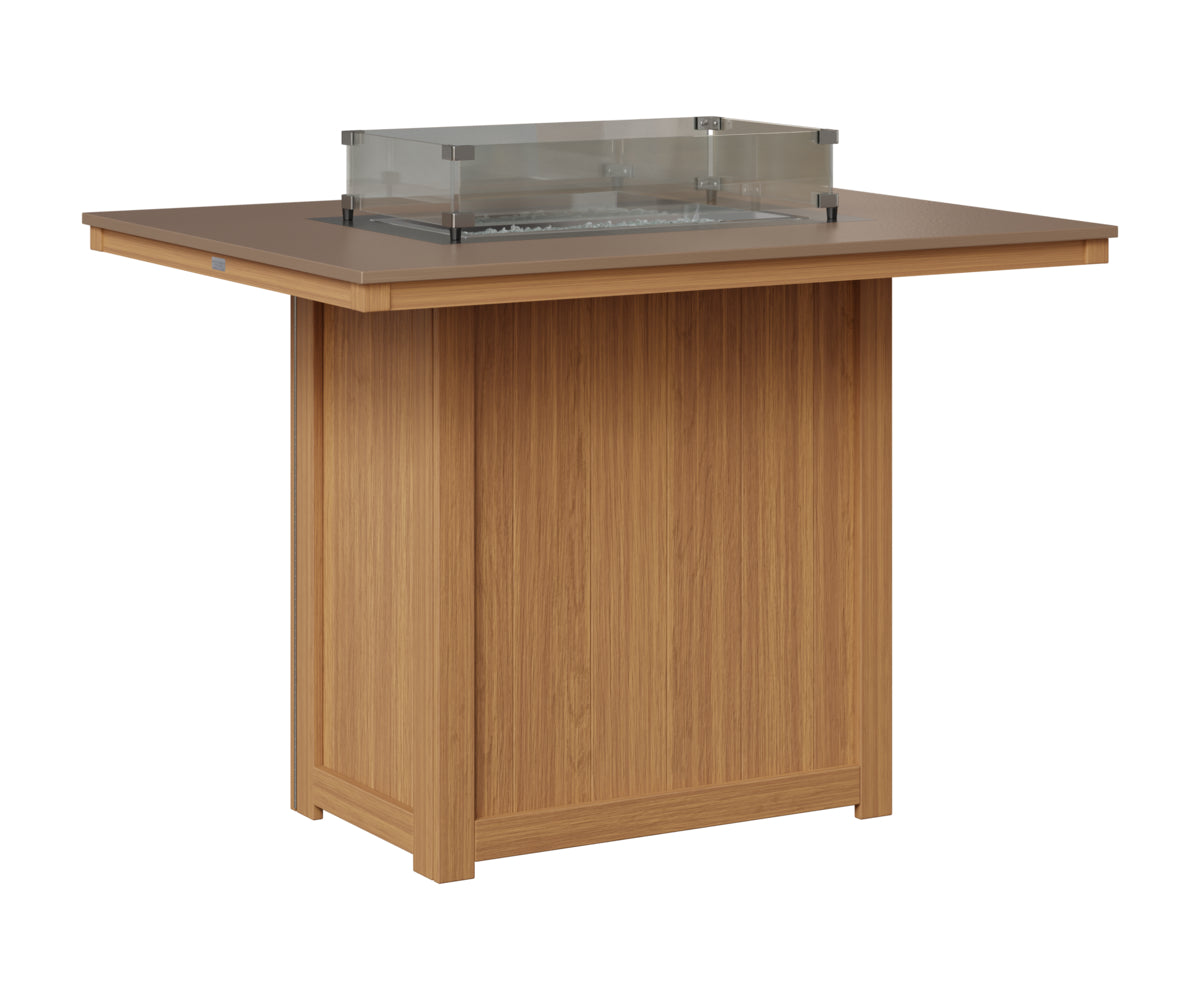 Berlin Gardens Donoma 42" x 54" Rectangular Fire Table Bar in Natural Teak, Hammered Bronze top