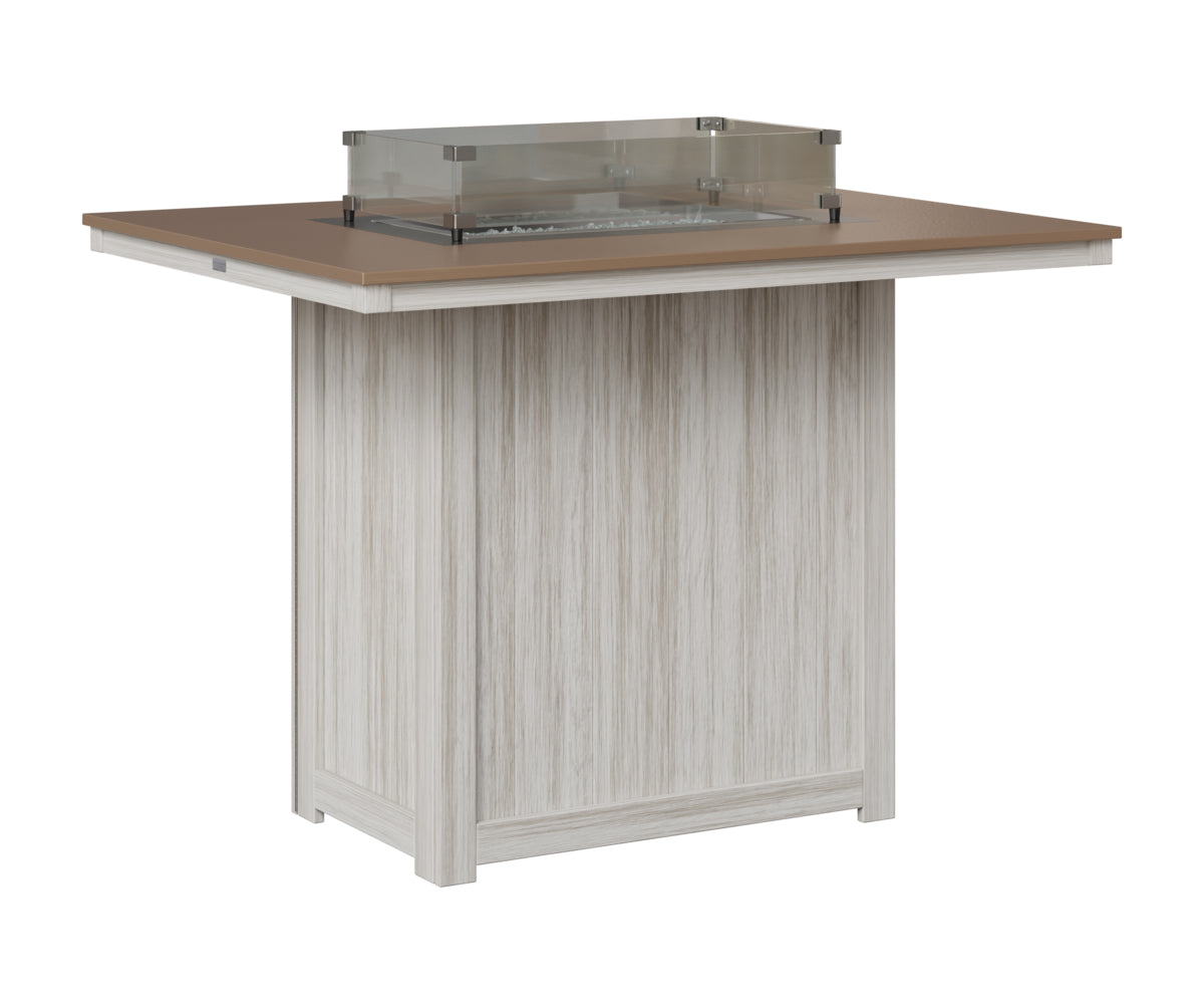 Berlin Gardens Donoma 42" x 54" Rectangular Fire Table Bar in Seashell, Hammered Bronze top