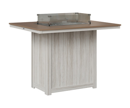 Berlin Gardens Donoma 42" x 54" Rectangular Fire Table Bar in Seashell, Hammered Bronze top