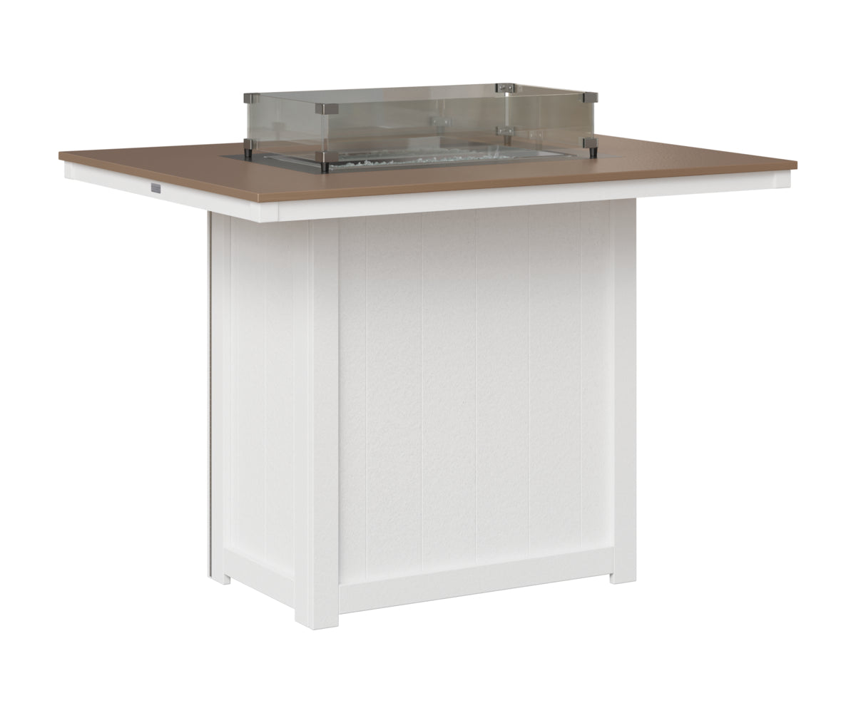 Berlin Gardens Donoma 42" x 54" Rectangular Fire Table Bar in White, Hammered Bronze top