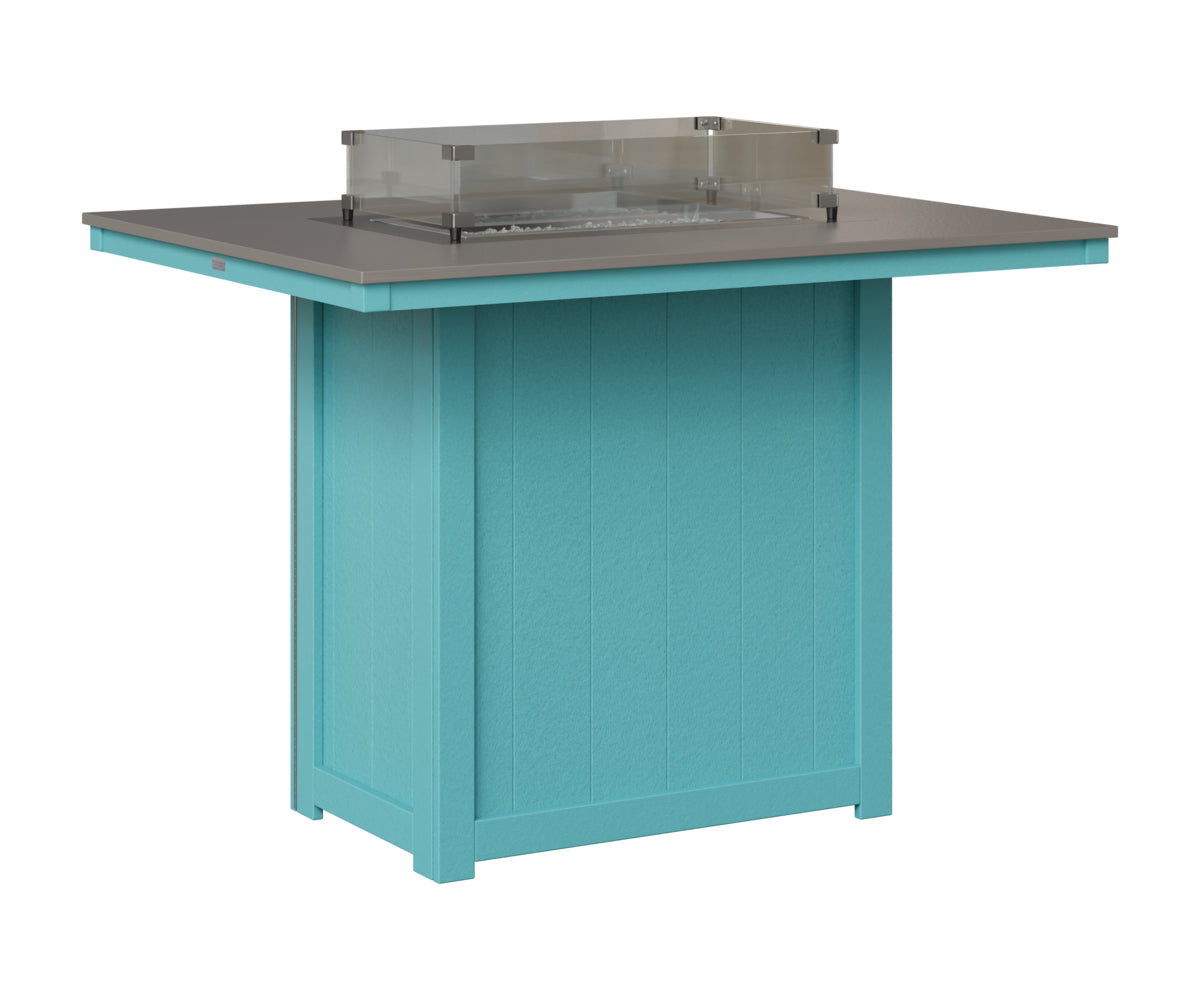 Berlin Gardens Donoma 42" x 54" Rectangular Fire Table Bar in Aruba Blue, Hammered Stainless top