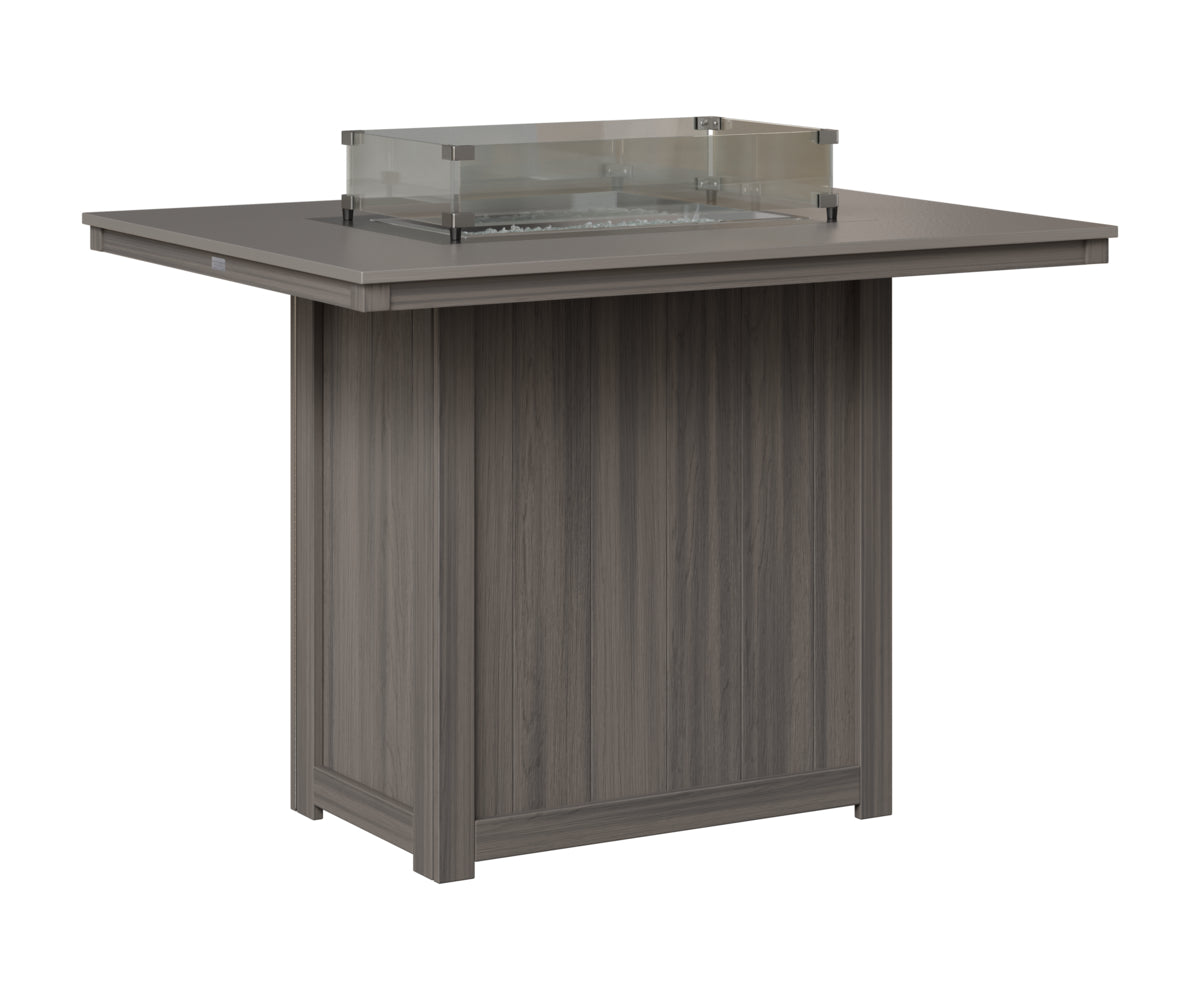 Berlin Gardens Donoma 42" x 54" Rectangular Fire Table Bar in Coastal Gray, Hammered Stainless top
