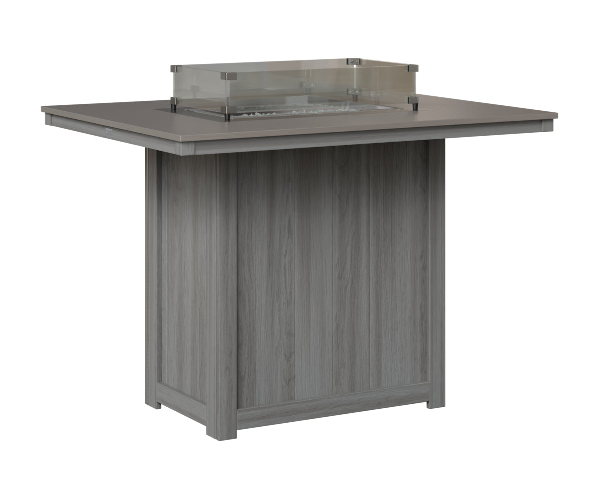 Berlin Gardens Donoma 42" x 54" Rectangular Fire Table Bar in Driftwood Gray, Hammered Stainless top