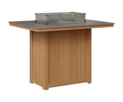 Berlin Gardens Donoma 42" x 54" Rectangular Fire Table Bar in Natural Teak, Hammered Stainless top