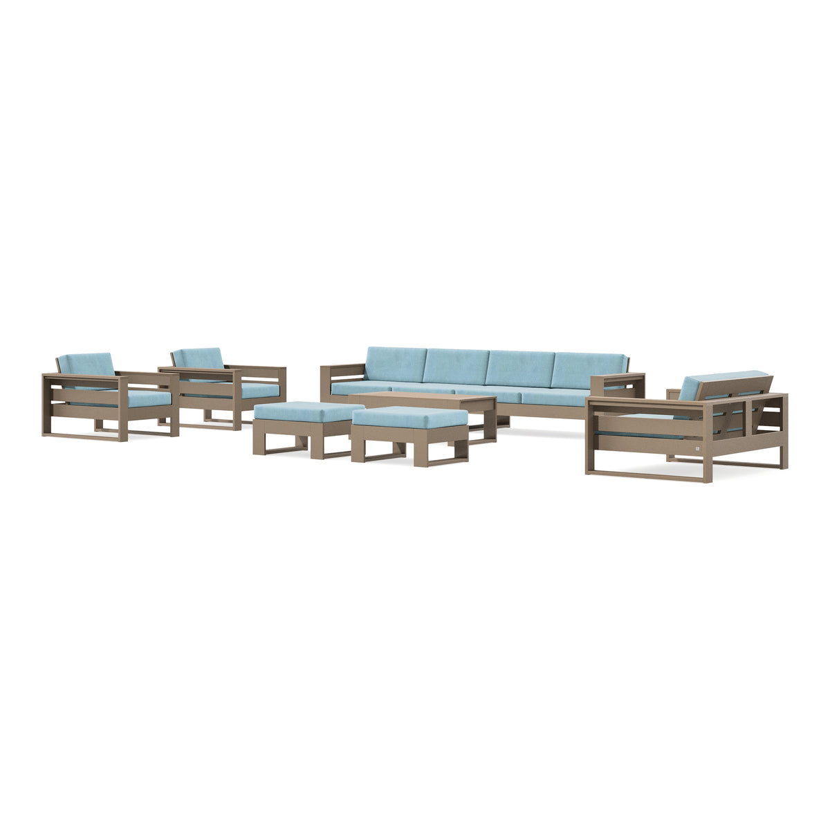POLYWOOD PW Designer Series Latitude 8-Piece Lounge Sofa Set in Vintage Sahara / Lattice Sky Blue
