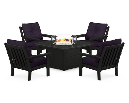 POLYWOOD Vineyard 5-Piece Conversation Set with Fire Pit Table