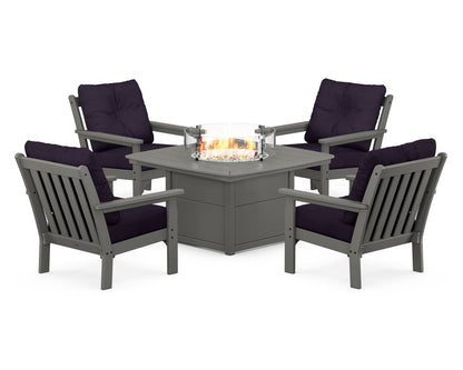 POLYWOOD Vineyard 5-Piece Conversation Set with Fire Pit Table