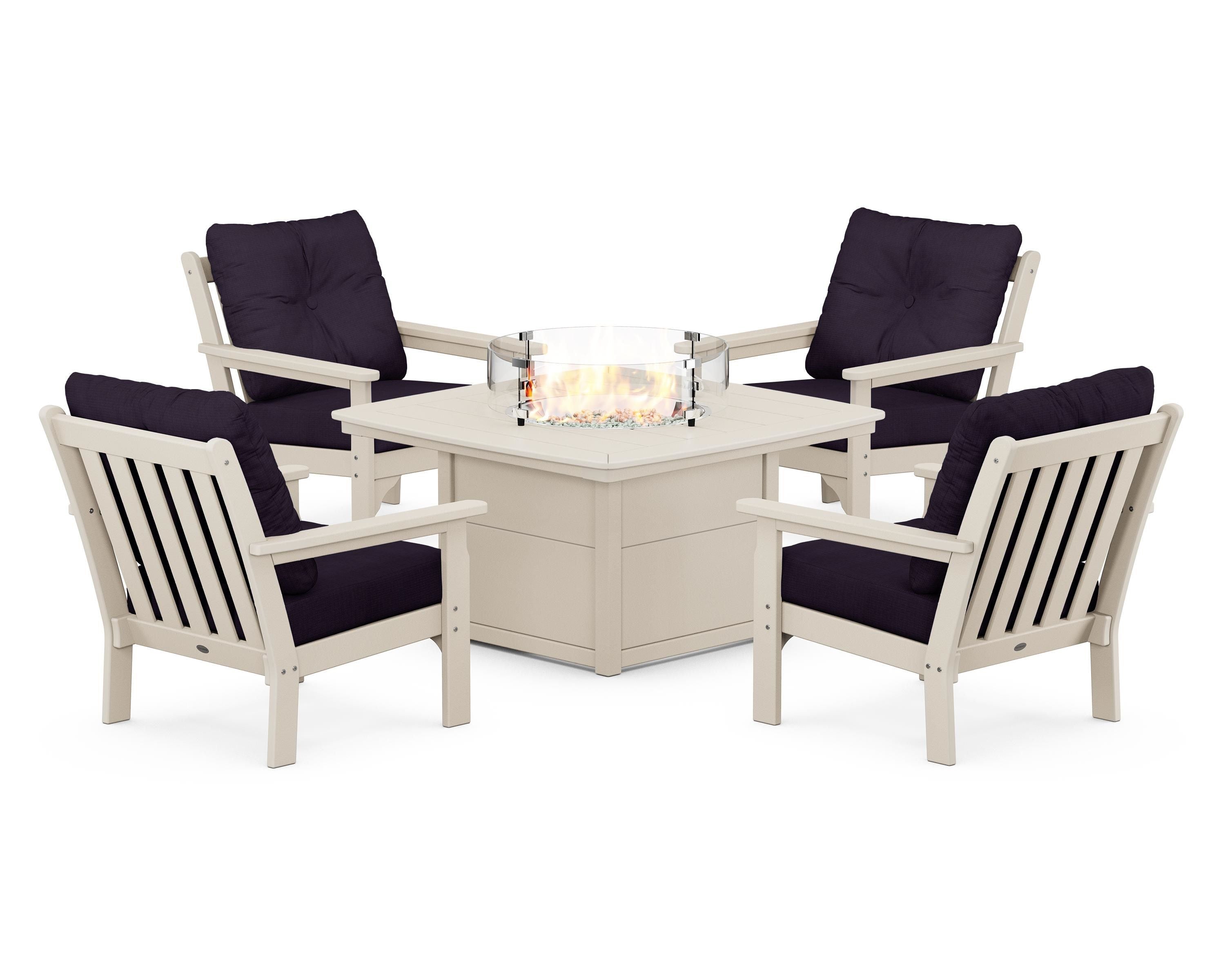 POLYWOOD Vineyard 5-Piece Conversation Set with Fire Pit Table