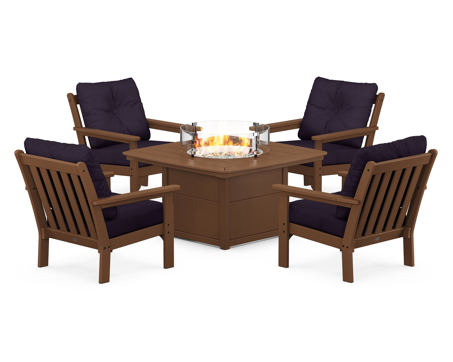 POLYWOOD Vineyard 5-Piece Conversation Set with Fire Pit Table