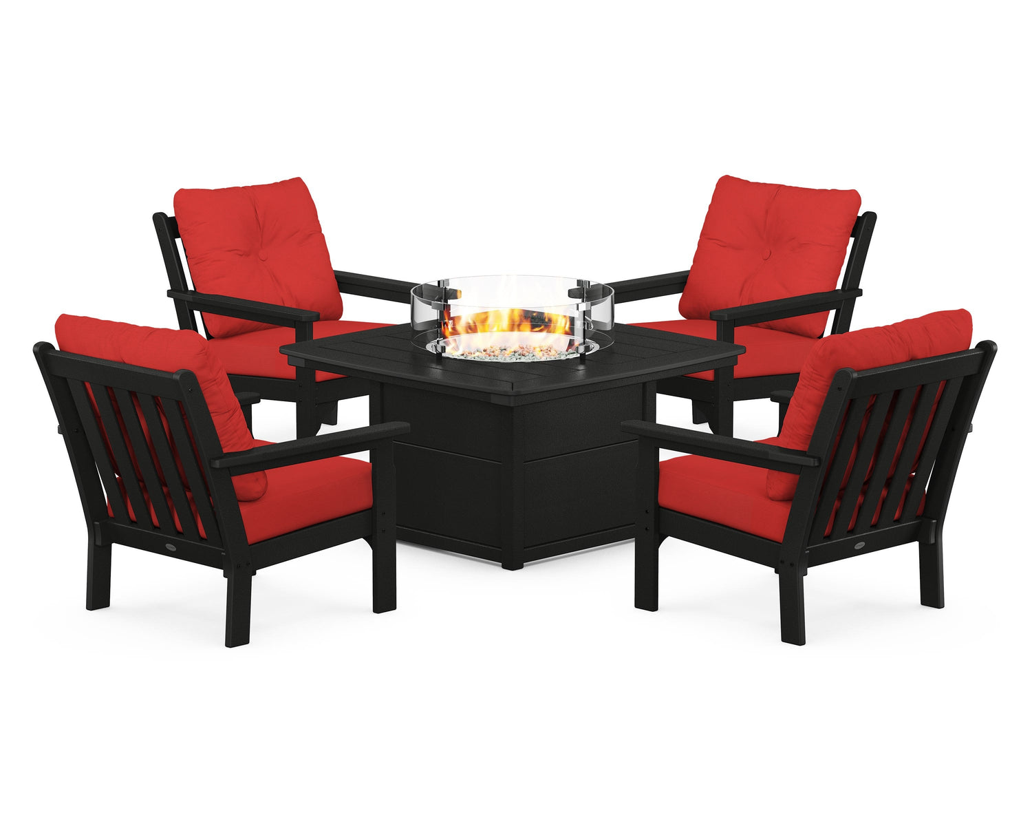 POLYWOOD Vineyard 5-Piece Conversation Set with Fire Pit Table