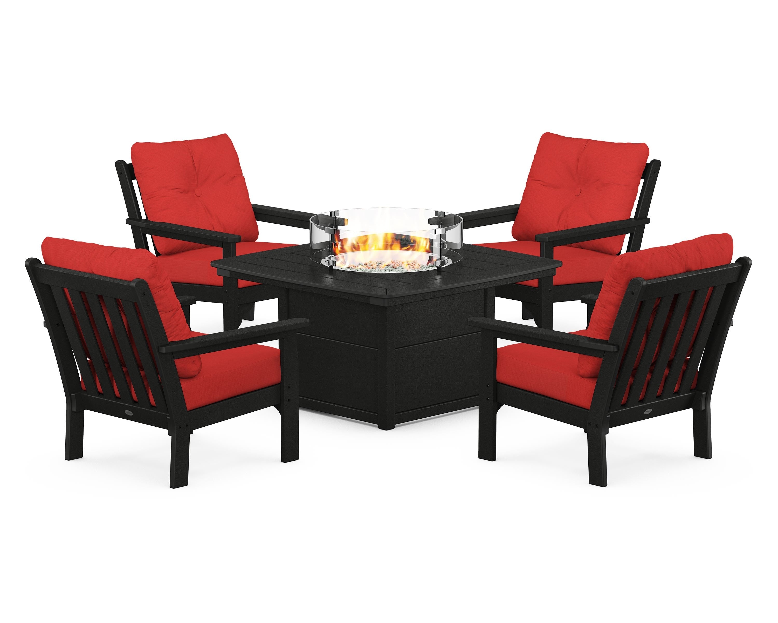 POLYWOOD Vineyard 5-Piece Conversation Set with Fire Pit Table