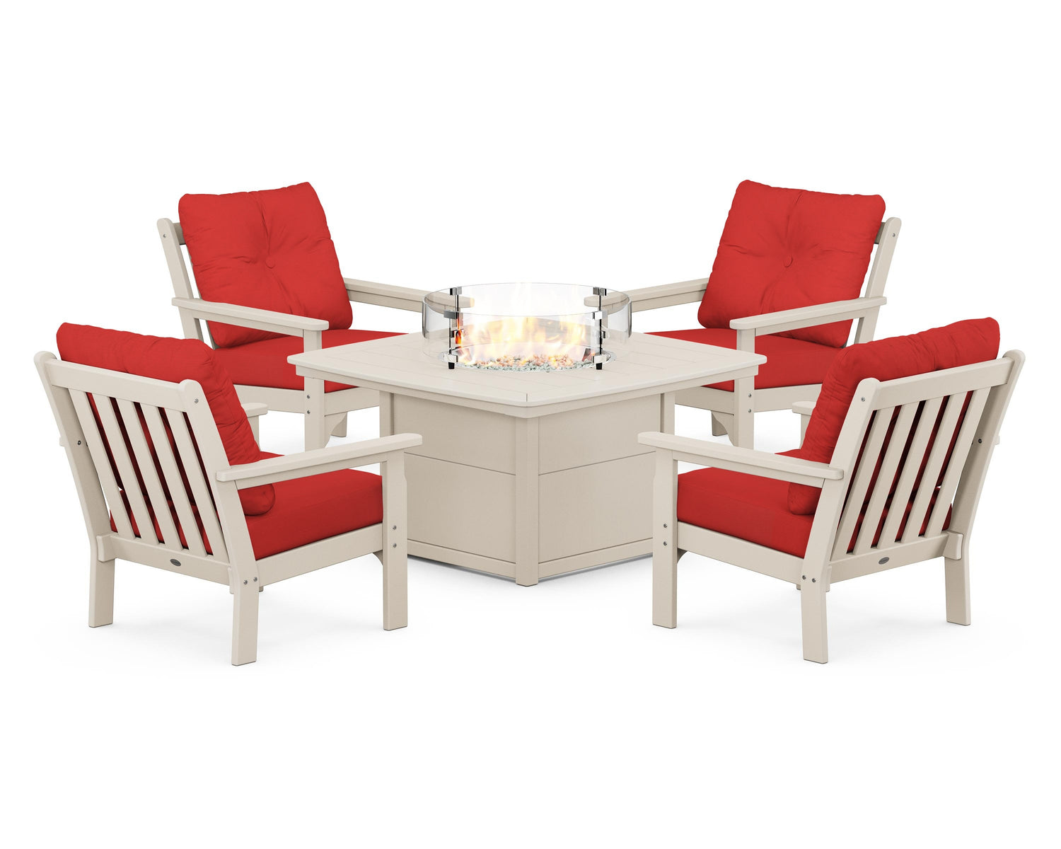 POLYWOOD Vineyard 5-Piece Conversation Set with Fire Pit Table