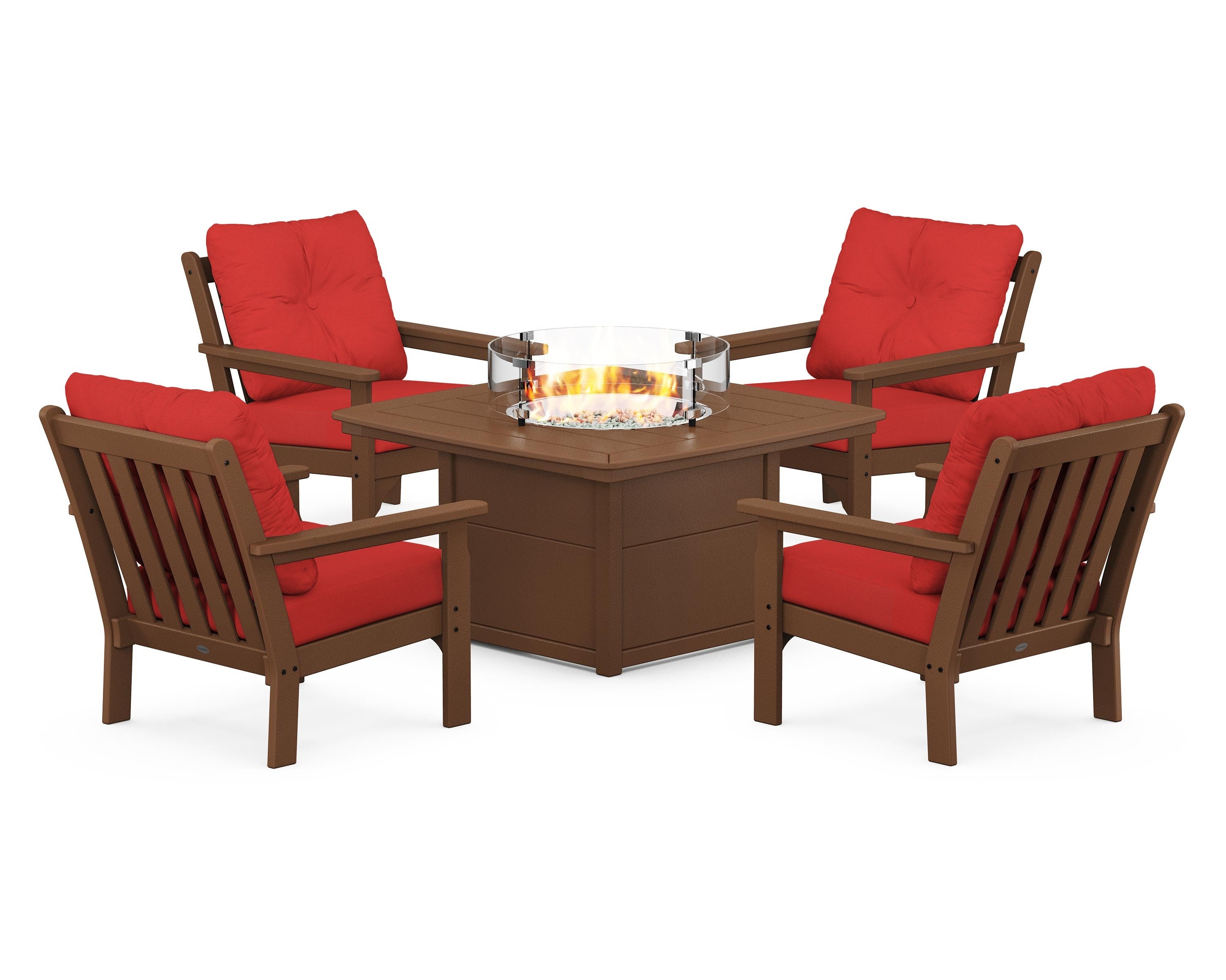 POLYWOOD Vineyard 5-Piece Conversation Set with Fire Pit Table