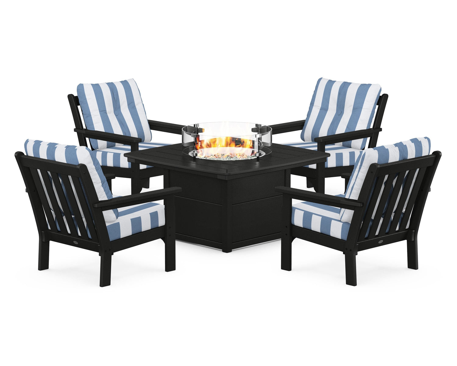 POLYWOOD Vineyard 5-Piece Conversation Set with Fire Pit Table