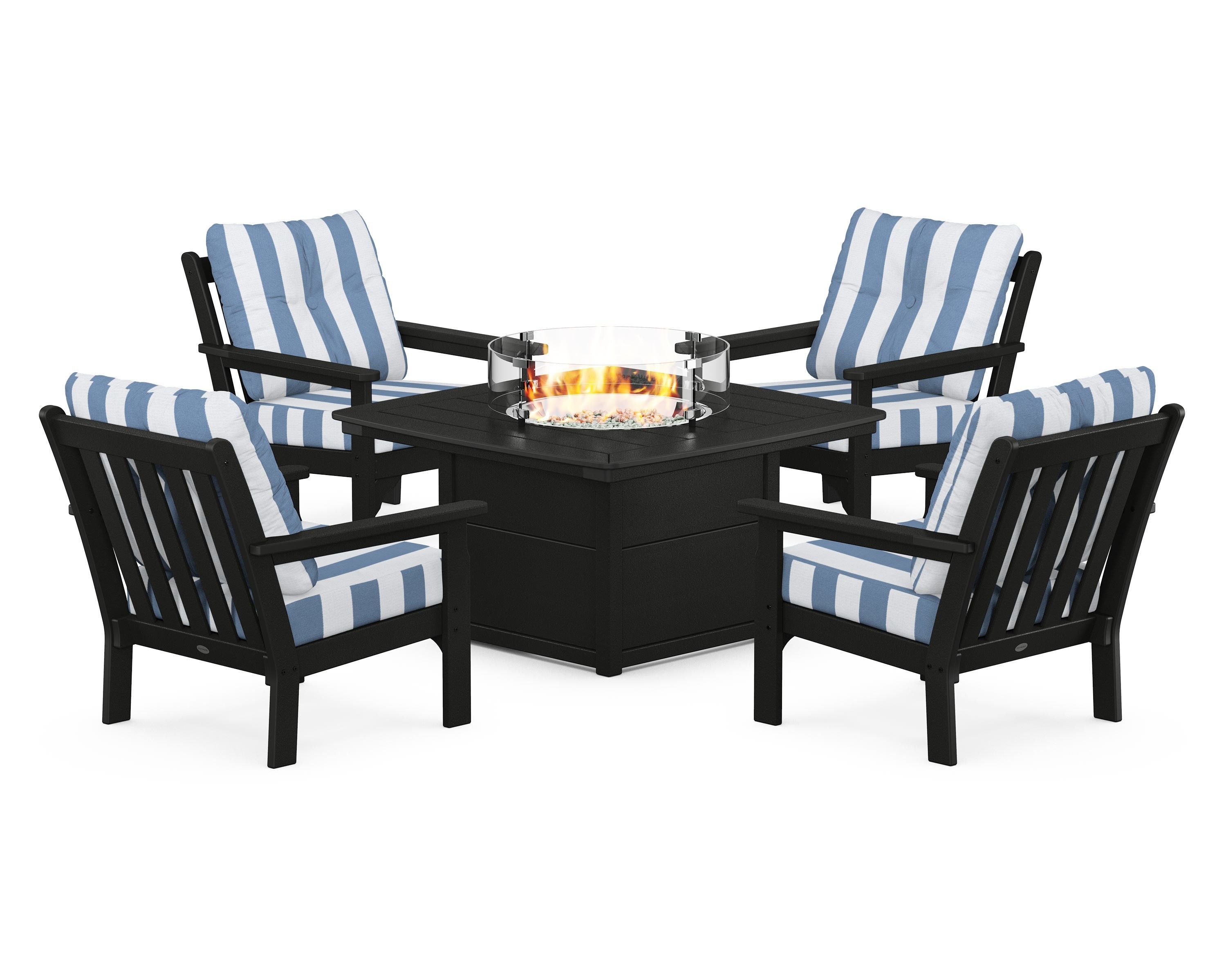 POLYWOOD Vineyard 5-Piece Conversation Set with Fire Pit Table