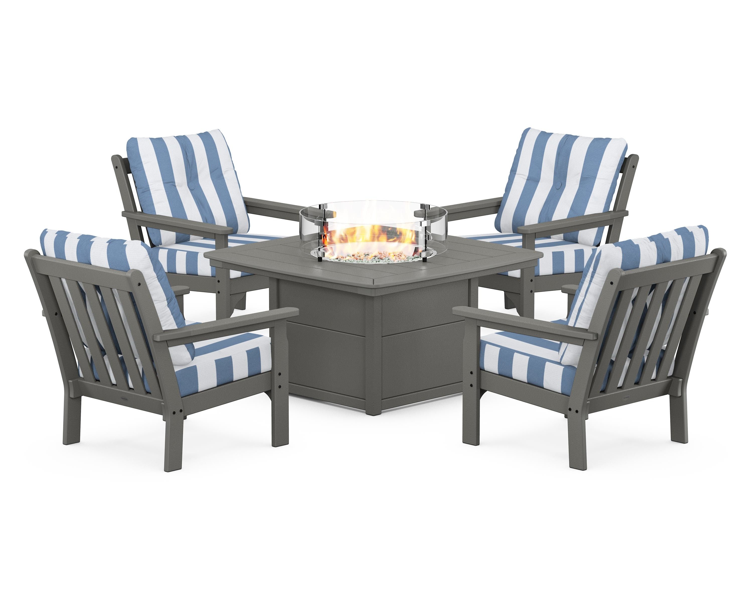 POLYWOOD Vineyard 5-Piece Conversation Set with Fire Pit Table
