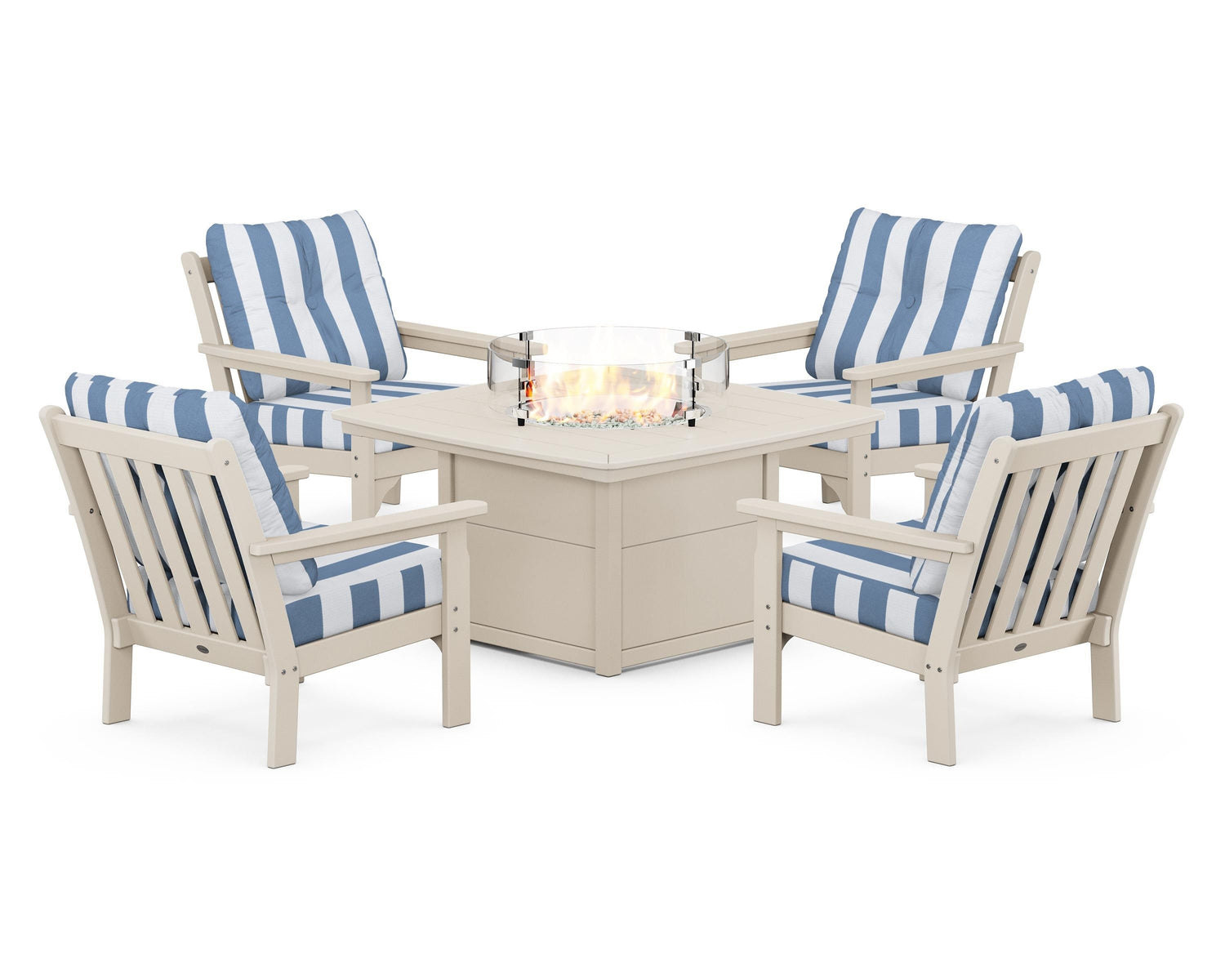POLYWOOD Vineyard 5-Piece Conversation Set with Fire Pit Table