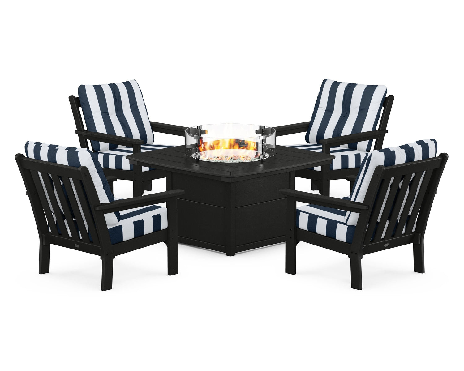 POLYWOOD Vineyard 5-Piece Conversation Set with Fire Pit Table