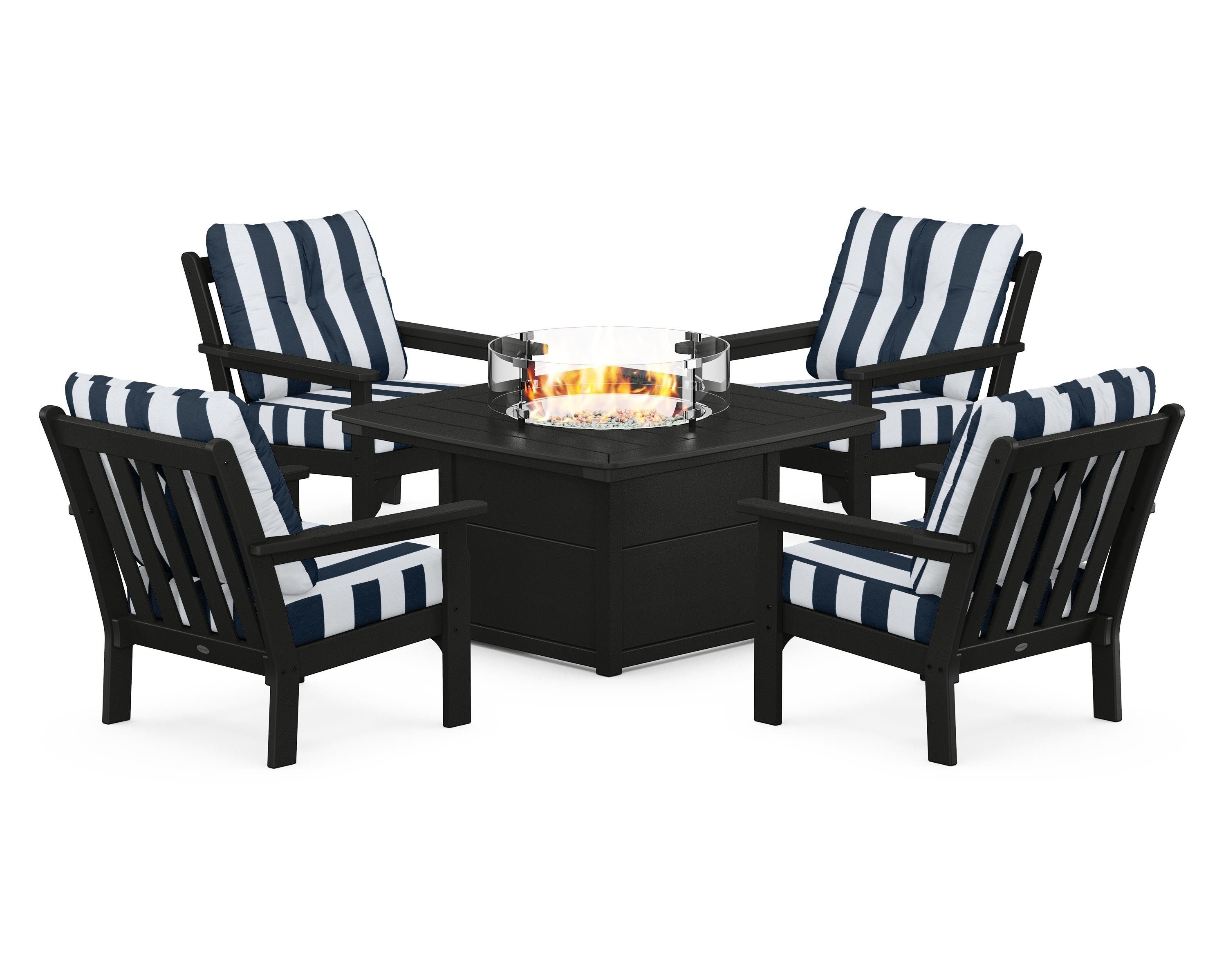 POLYWOOD Vineyard 5-Piece Conversation Set with Fire Pit Table