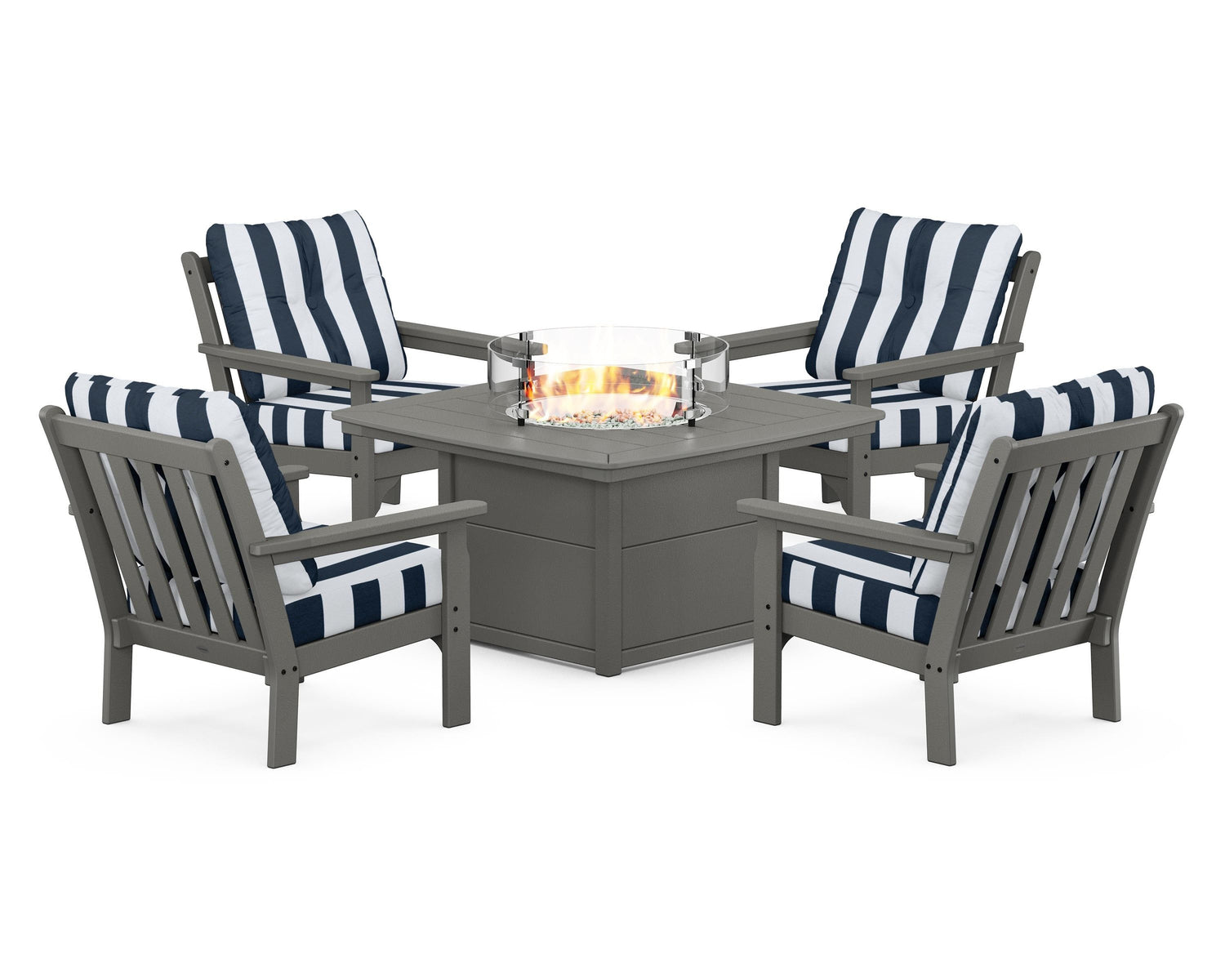 POLYWOOD Vineyard 5-Piece Conversation Set with Fire Pit Table