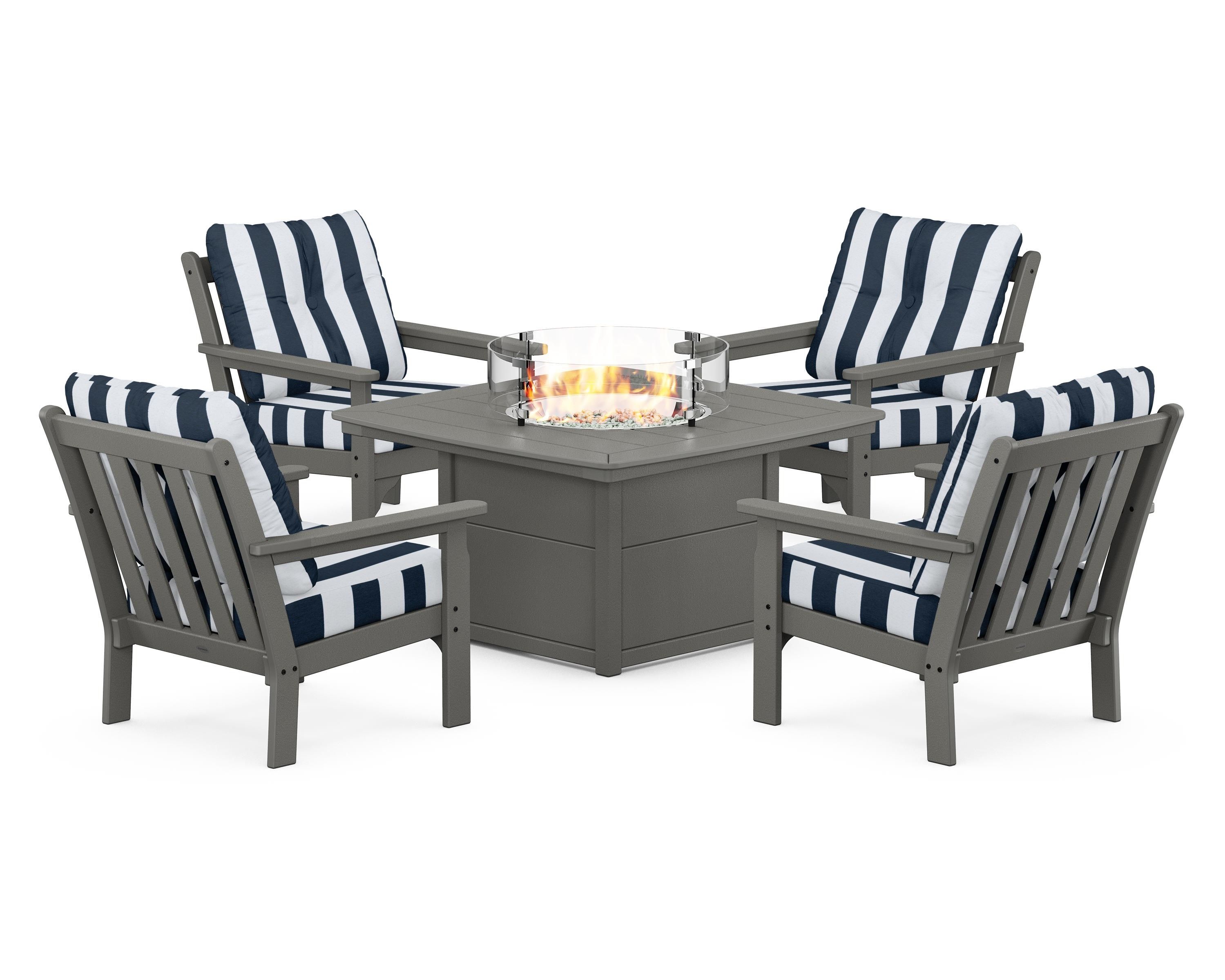 POLYWOOD Vineyard 5-Piece Conversation Set with Fire Pit Table
