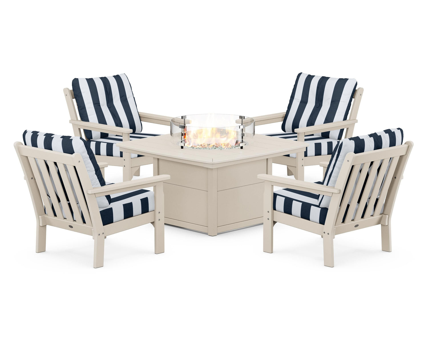 POLYWOOD Vineyard 5-Piece Conversation Set with Fire Pit Table