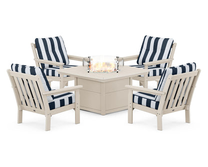 POLYWOOD Vineyard 5-Piece Conversation Set with Fire Pit Table