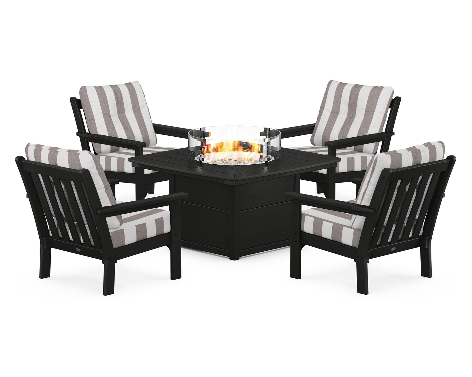 POLYWOOD Vineyard 5-Piece Conversation Set with Fire Pit Table