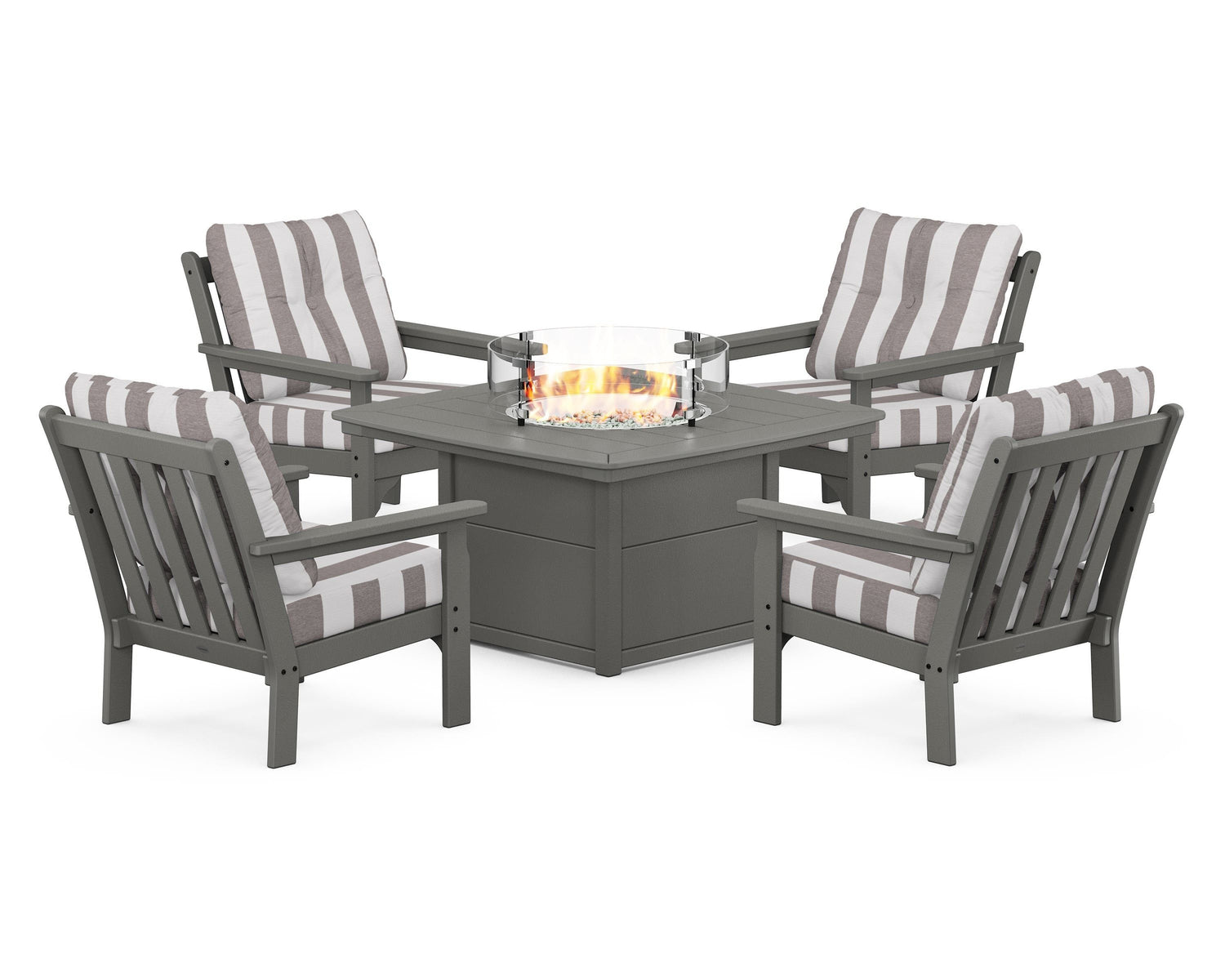 POLYWOOD Vineyard 5-Piece Conversation Set with Fire Pit Table