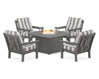 POLYWOOD Vineyard 5-Piece Conversation Set with Fire Pit Table