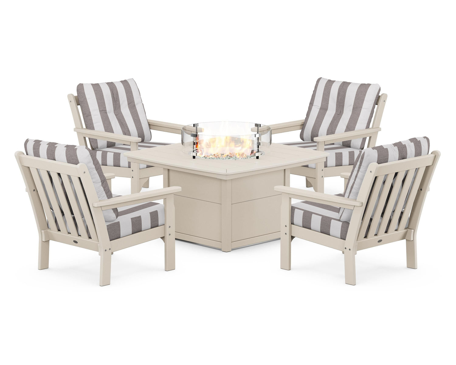POLYWOOD Vineyard 5-Piece Conversation Set with Fire Pit Table