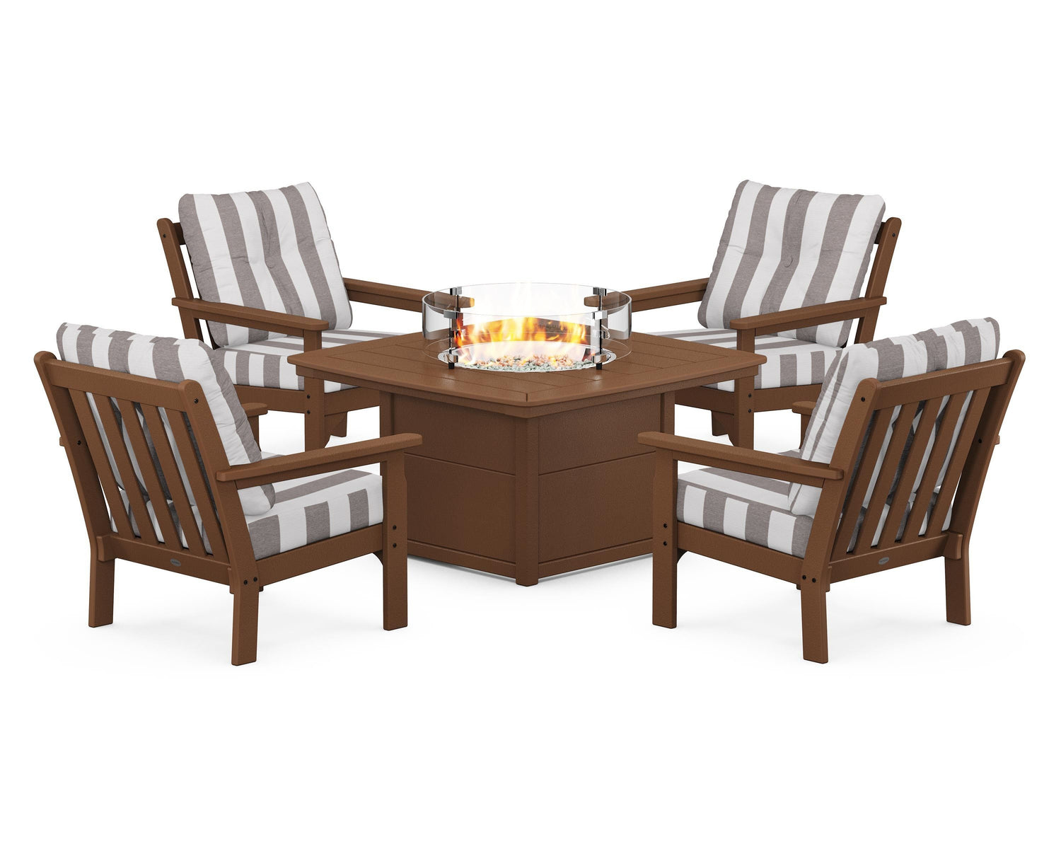 POLYWOOD Vineyard 5-Piece Conversation Set with Fire Pit Table
