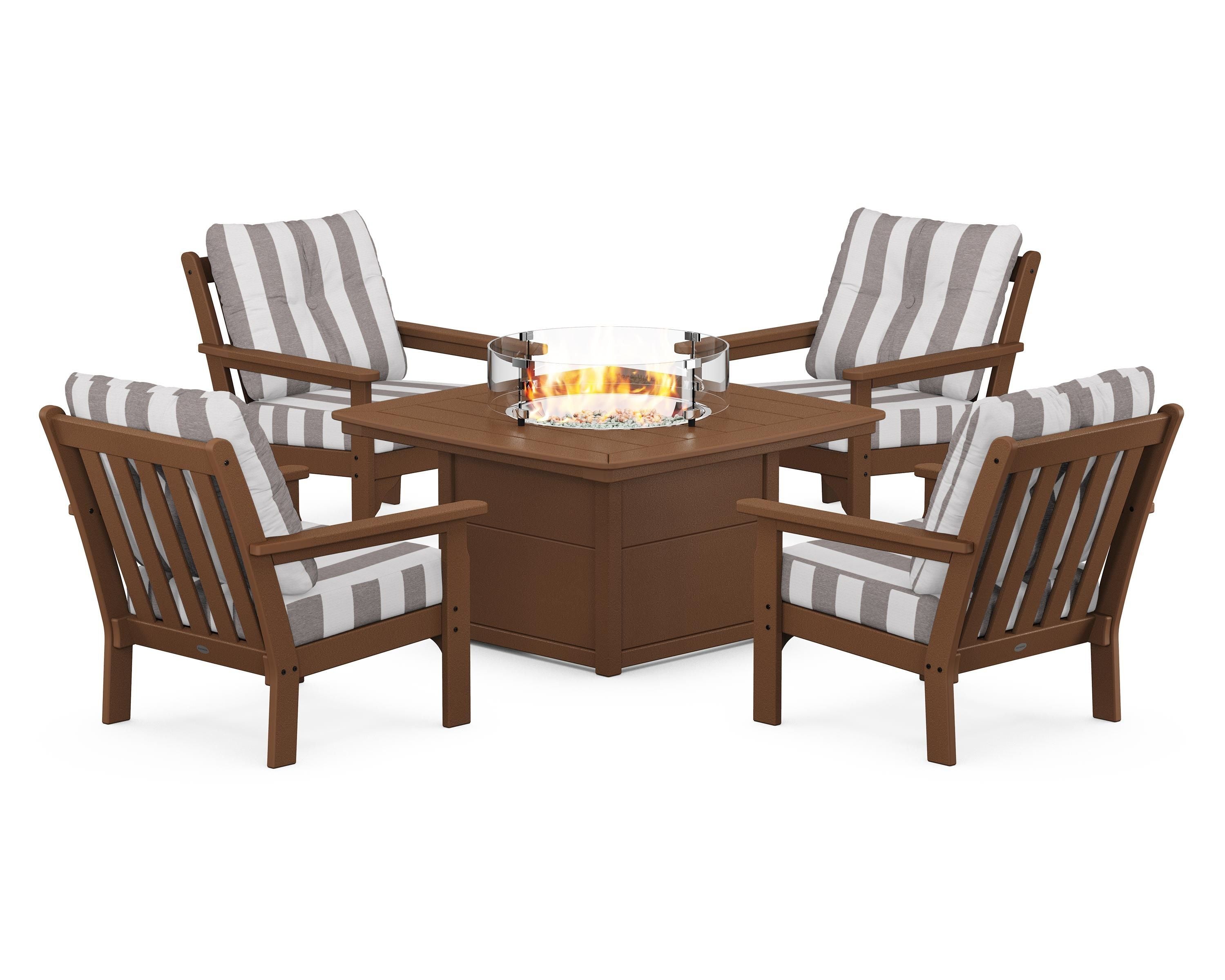 POLYWOOD Vineyard 5-Piece Conversation Set with Fire Pit Table