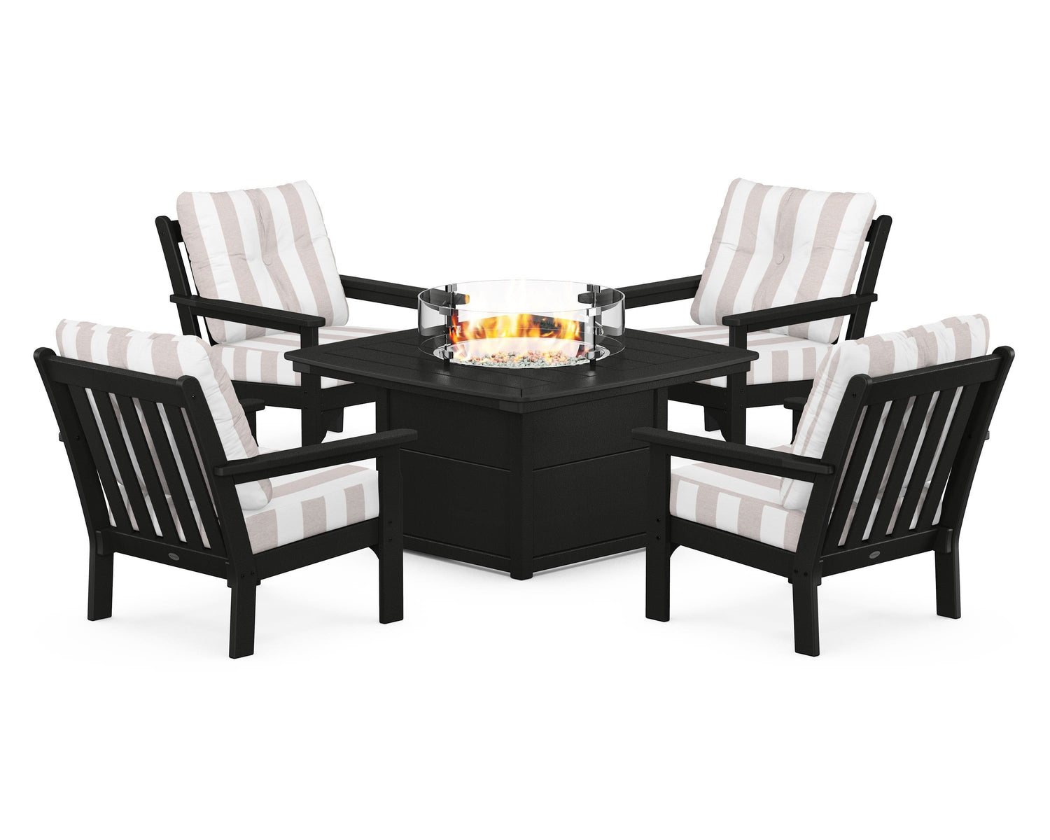 POLYWOOD Vineyard 5-Piece Conversation Set with Fire Pit Table