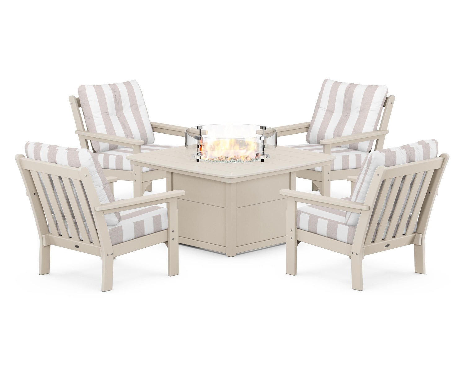 POLYWOOD Vineyard 5-Piece Conversation Set with Fire Pit Table