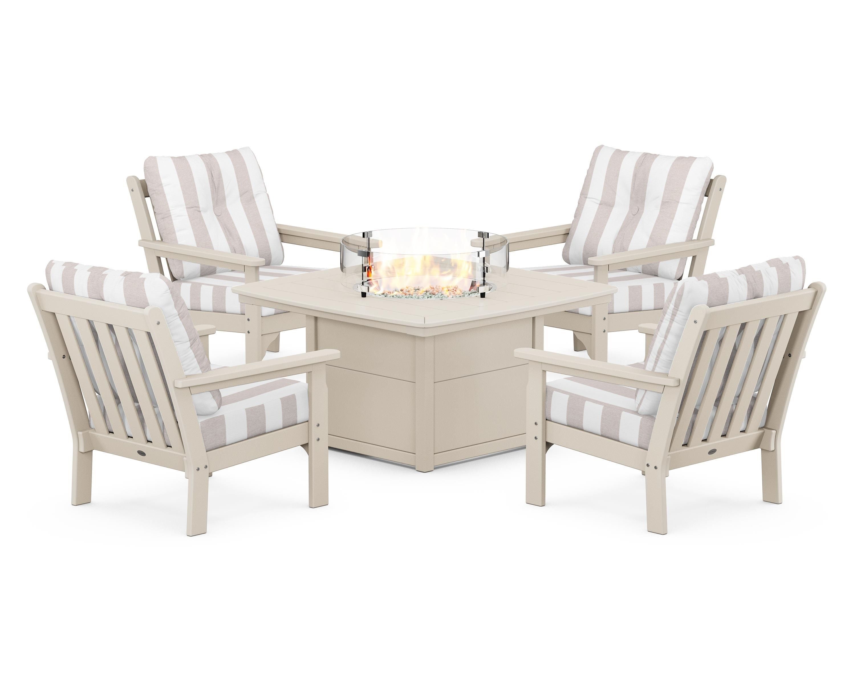 POLYWOOD Vineyard 5-Piece Conversation Set with Fire Pit Table