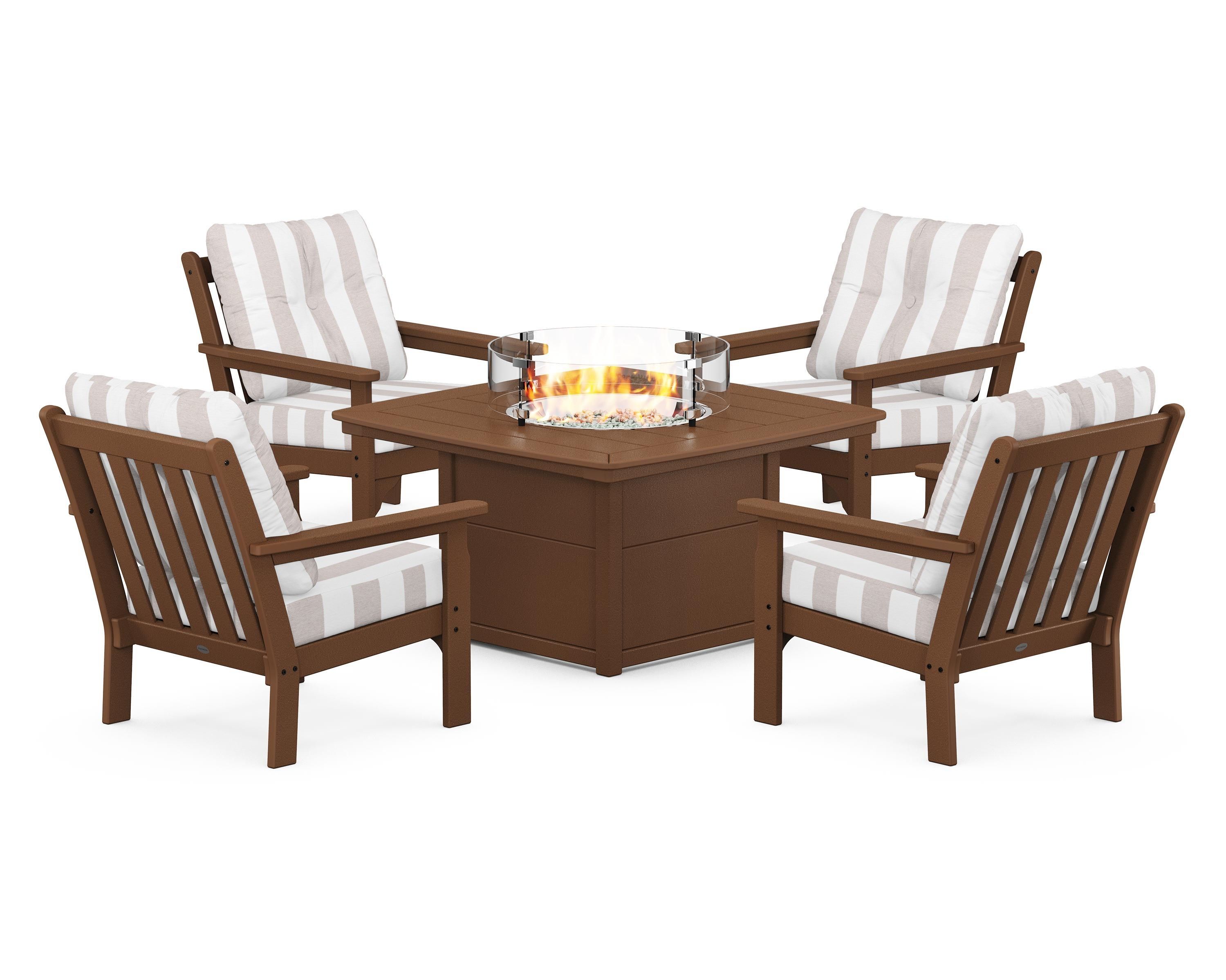 POLYWOOD Vineyard 5-Piece Conversation Set with Fire Pit Table