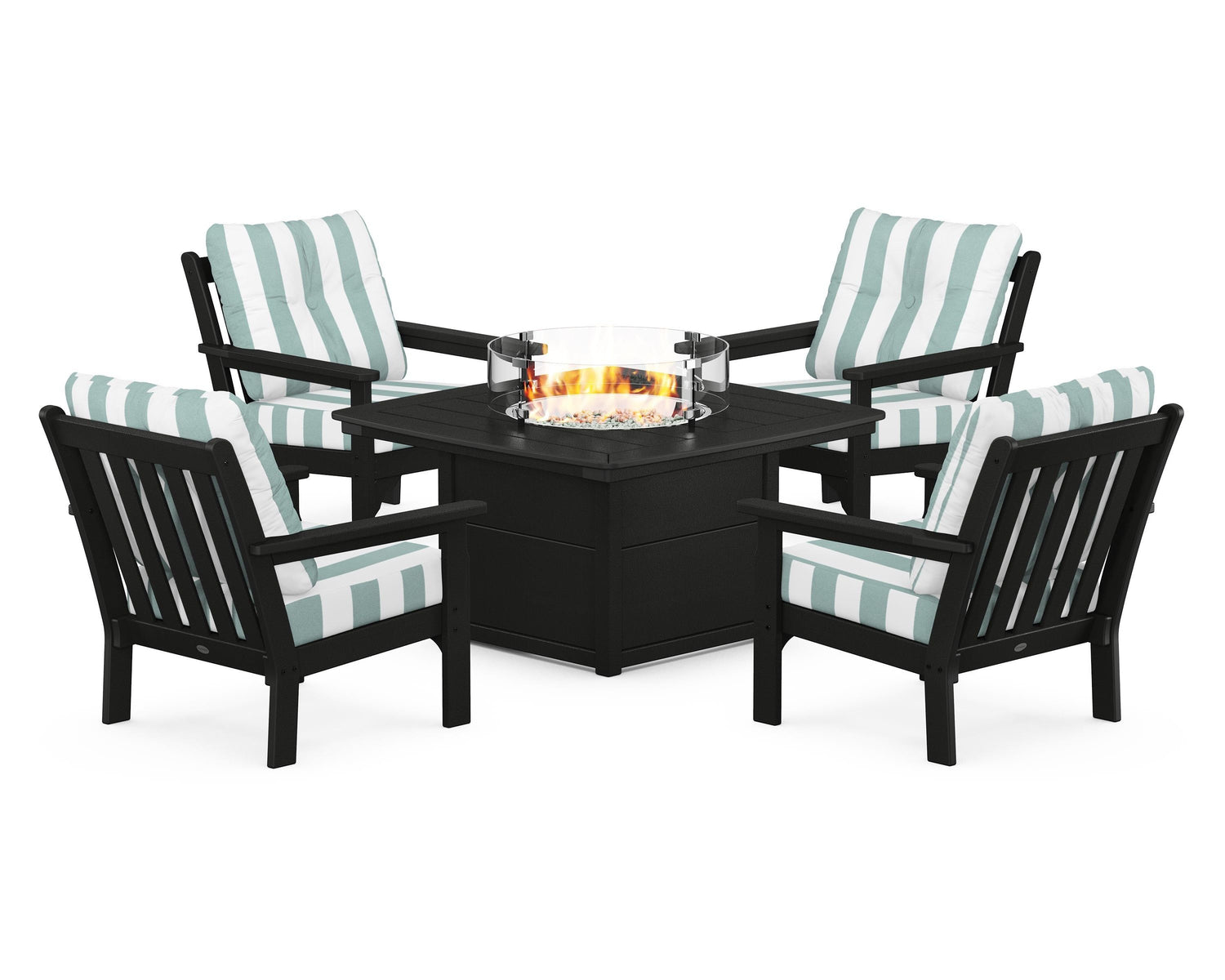POLYWOOD Vineyard 5-Piece Conversation Set with Fire Pit Table