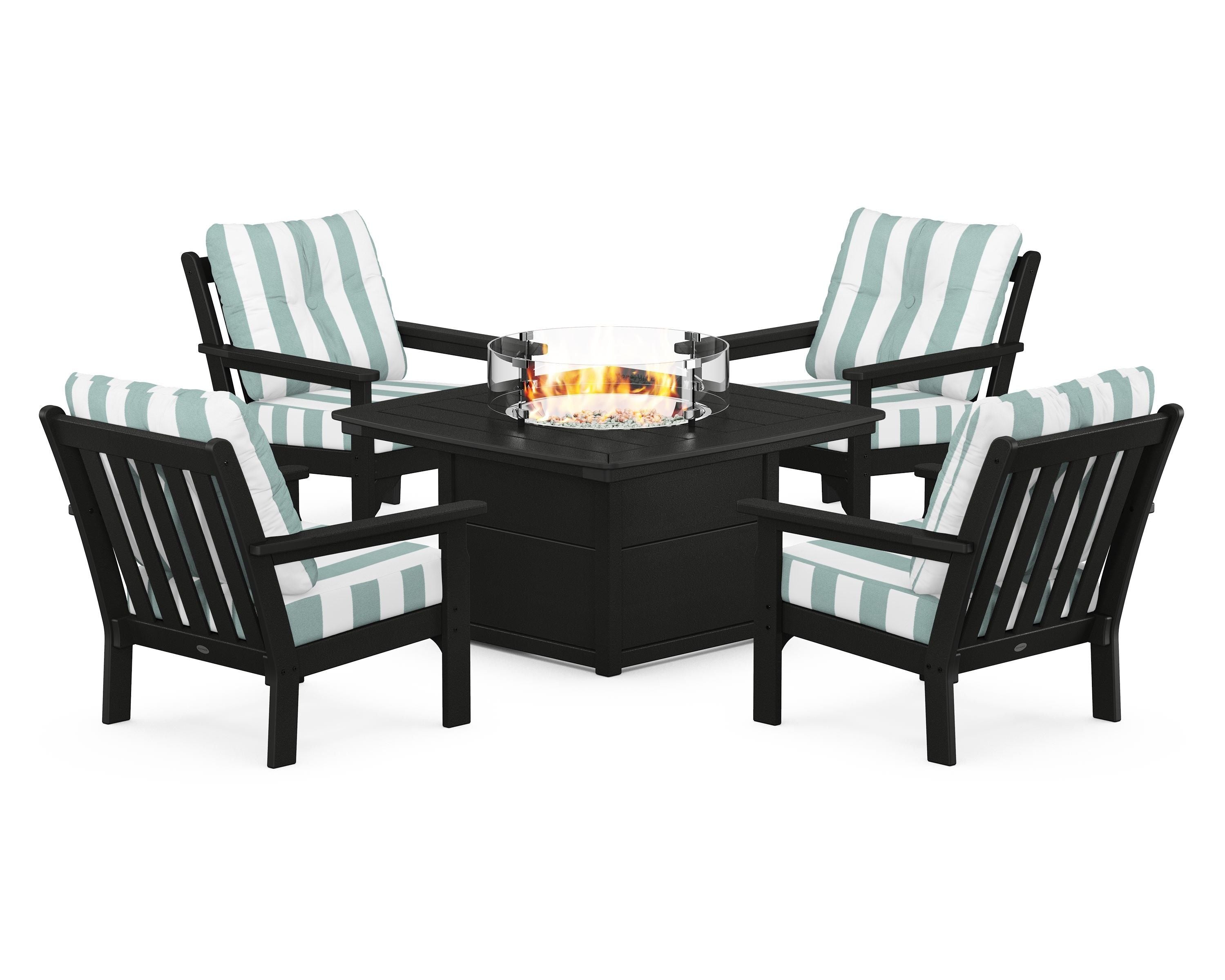 POLYWOOD Vineyard 5-Piece Conversation Set with Fire Pit Table