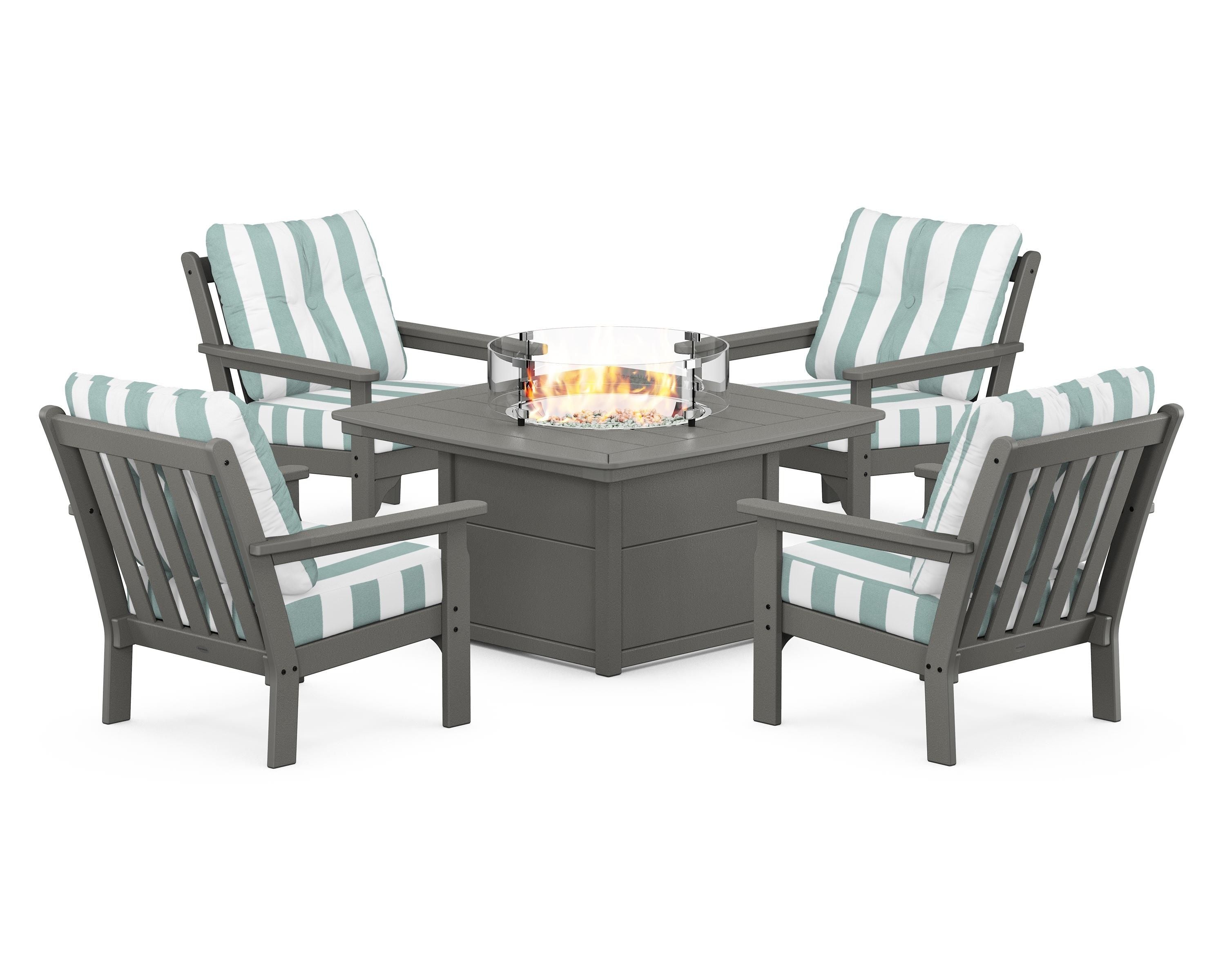 POLYWOOD Vineyard 5-Piece Conversation Set with Fire Pit Table